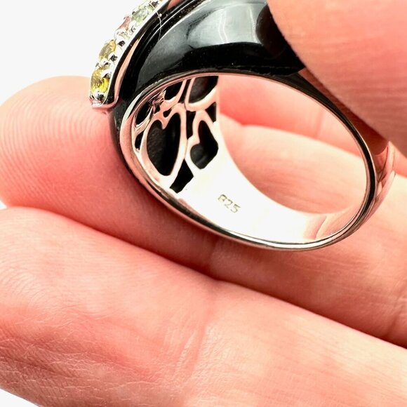 Sterling Silver Womens Ring Multicolor Tourmaline Heart Black Enamel Size 6 - Picture 6 of 8